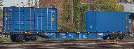 Platform Sgns wagon 80' with  two containers